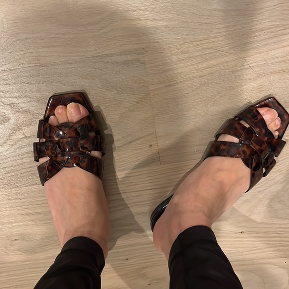 YSL YVES SAINT LAURENT TRIBUTE BROWN BLACK FLAT SANDALS SZ 36 6 - Picture 5 of 5